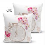 - Suet-K-189-1 - Realhomes  Çift Taraflı Modern Bisiklet Desenli Dijital Baskılı Dekoratif Süet Yastık Kırlent Realhomes
