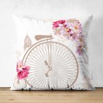 - Suet-K-189 - Realhomes  Çift Taraflı Modern Bisiklet Desenli Dijital Baskılı Dekoratif Süet Yastık Kırlent Realhomes