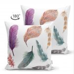 - Suet-K-198-1 - Realhomes  Çift Taraflı Kuş Tüyü Resimli Dijital Baskılı Dekoratif Süet Yastık Kırlent Kılıfı Realhomes