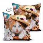 - Suet-K-20-1 - Realhomes Çift Taraflı Şapkalı Kedi Dijital Baskılı Dekoratif Süet Yastık Kırlent Kılıfı Realhomes