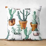 Çift Taraflı Kaktüs Desenli Dijital Baskılı Dekoratif Süet Yastık Kırlent Kılıfı Realhomes