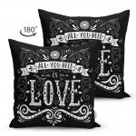 - Suet-K-2005-1 - Realhomes  Çift Taraflı Siyah Love Dijital Baskılı Dekoratif Süet Yastık Kırlent Kılıfı Realhomes