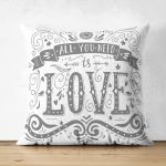 - Suet-K-2006 - Realhomes  Çift Taraflı Love Yazılı Dijital Baskı Dekoratif Süet Yastık Kırlent Kılıfı Realhomes