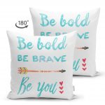 - Suet-K-2009-1 - Realhomes  Çift Taraflı Be Brave Tasarımlı Dijital Baskılı Dekoratif Süet Kırlent Kılıfı Realhomes