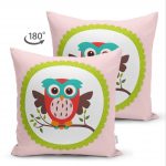 - Suet-K-201-1 - Realhomes  Baykuş Desenli Çift Taraflı Dijital Baskılı Dekoratif Süet Yastık Kırlent Kılıfı Realhomes