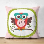 - Suet-K-201 - Realhomes  Baykuş Desenli Çift Taraflı Dijital Baskılı Dekoratif Süet Yastık Kırlent Kılıfı Realhomes