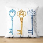 - Suet-K-2011 - Realhomes  Renkli Anahtar Desenli Çift Taraflı Dijital Baskılı Süet Yastık Kırlent Kılıfı Realhomes