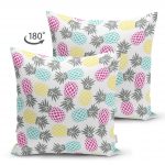 - Suet-K-2013-1 - Realhomes  Renkli Ananas Desenli Çift Taraflı Dijital Baskılı Süet Yastık Kırlent Kılıfı Realhomes