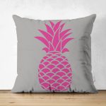 - Suet-K-2016 - Realhomes Çift Taraflı Gri Zemin Ananas Dijital Baskılı Süet Yastık Kırlent Kılıfı Realhomes