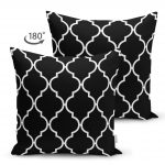 - Suet-K-2024-1 - Realhomes  Siyah Zemin Ogea Desenli Çift Taraflı Dijital Baskılı Süet Yastık Kırlent Kılıfı Realhomes