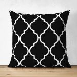 - Suet-K-2024 - Realhomes  Siyah Zemin Ogea Desenli Çift Taraflı Dijital Baskılı Süet Yastık Kırlent Kılıfı Realhomes