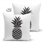- Suet-K-2027-1 - Realhomes  Çift Taraflı Siyah Beyaz Ananas Dijital Baskılı Dekoratif Süet Yastık Kırlent Kılıfı Realhomes