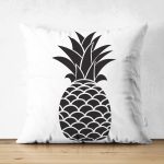 - Suet-K-2027 - Realhomes  Çift Taraflı Siyah Beyaz Ananas Dijital Baskılı Dekoratif Süet Yastık Kırlent Kılıfı Realhomes