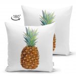 - Suet-K-2031-1 - Realhomes  Ananas Desenli Çift Taraflı Dijital Baskılı Dekoratif Süet Yastık Kırlent Kılıfı Realhomes