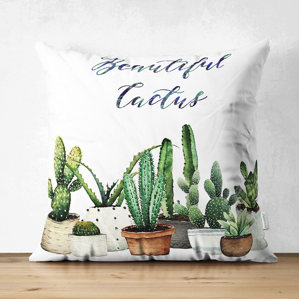 Çift Taraflı Beatiful Cactus Dijital Baskılı Süet Yastık Kırlent Kılıfı Realhomes