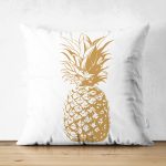 - Suet-K-2034 - Realhomes  Altın Renk Kaktüs Dijital Baskılı Çift Taraflı Süet Yastık Kırlent Kılıfı Realhomes