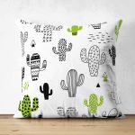 - Suet-K-2035 - Realhomes  Kaktüs Desenli Özel Tasarım Çift Taraflı Süet Yastık Kırlent Kılıfı Realhomes