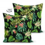 - Suet-K-2038-1 - Realhomes  Siyah Zemin Yapraklar Çift Taraflı Süet Yastık Kırlent Kılıfı Realhomes