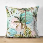 - Suet-K-2039 - Realhomes Realhomes Palmiye Çizim Çift Taraflı Süet Yastık Kırlent Kılıfı Realhomes