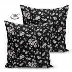 - Suet-K-2041-1 - Realhomes  Siyah Zeminde Beyaz Çiçekler Çift Taraflı Dijital Baskılı Süet Yastık Kırlent Kılıfı Realhomes