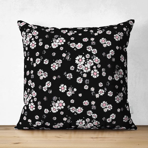 - Suet-K-2041 - Realhomes  Beyaz Çiçekler Love Desenli Çift Taraflı Süet Yastık Kırlent Kılıfı Realhomes