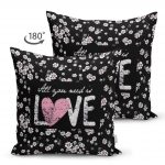 - Suet-K-2042-1 - Realhomes  Beyaz Çiçekler Love Desenli Çift Taraflı Süet Yastık Kırlent Kılıfı Realhomes