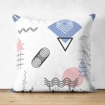 - Suet-K-2046 - Realhomes  Renkli Geometrik Şekiller Çift Taraflı Dijital Baskılı Süet Yastık Kırlent Kılıfı Realhomes