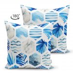 Mavi Temalı Geometrik Şekilli Çift Taraflı Süet Yastık Kırlent Kılıfı Realhomes