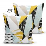 - Suet-K-2057-1 - Realhomes Realhomes Çift Taraflı Modern Geometrik Şekiller Dijital Baskılı Süet Yastık Kırlent Kılıfı Realhomes