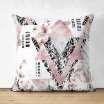 - Suet-K-2061 - Realhomes  Geometrik Desenli Çiçekli Çift Taraflı Dijital Baskılı Süet Yastık Kırlent Kılıfı Realhomes