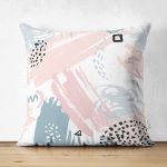 - Suet-K-2062 - Realhomes  Pembe Gri Boyama Desenli Çift Taraflı Dijital Baskılı Süet Kırlent Kılıfı Realhomes