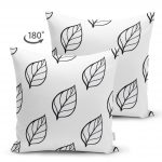 - Suet-K-2070-1 - Realhomes  Çift Taraflı Siyah Beyaz Yaprak Motifli Modern Süet Yastık Kırlent Kılıfı Realhomes