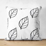 - Suet-K-2070 - Realhomes  Çift Taraflı Siyah Beyaz Yaprak Motifli Modern Süet Yastık Kırlent Kılıfı Realhomes