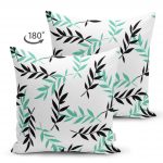 - Suet-K-2071-1 - Realhomes  Yeşil Siyah Yaprak Desenli Çift Taraflı Dijital Baskılı Modern Süet Yastık Kılıfı Realhomes