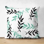 - Suet-K-2071 - Realhomes  Yeşil Siyah Yaprak Desenli Çift Taraflı Dijital Baskılı Modern Süet Yastık Kılıfı Realhomes