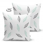 - Suet-K-2072-1 - Realhomes  Beyaz Temalı Yaprak Desenli Çift Taraflı Dijital Baskılı Modern Süet Yastık Kılıfı Realhomes