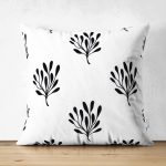 - Suet-K-2074 - Realhomes  Çift Taraflı Siyah Beyaz Yaprak Motifli Dekoratif Süet Yastık Kırlent Kılıfı Realhomes