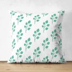 - Suet-K-2075 - Realhomes  Çift Taraflı Beyaz Mint Yeşili Yaprak Motifli Dekoratif Süet Yastık Kırlent Kılıfı Realhomes