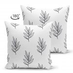 - Suet-K-2076-1 - Realhomes  Beyaz Temalı Yaprak Çizimi Motifli Çift Taraflı Dijital Baskılı Süet Kırlent Kılıfı Realhomes