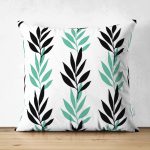 - Suet-K-2077 - Realhomes  Renkli Yaprak Motifli Çift Taraflı Dijital Baskılı Modern Süet Yastık Kırlent Kılıfı Realhomes