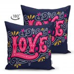- Suet-K-2080-1 - Realhomes  Renkli Love Dijital Baskılı Çift Taraflı Dijital Baskılı Modern Süet Yastık Kırlent Kılıfı Realhomes
