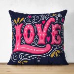 - Suet-K-2080 - Realhomes  Renkli Love Dijital Baskılı Çift Taraflı Dijital Baskılı Modern Süet Yastık Kırlent Kılıfı Realhomes