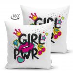 - Suet-K-2085-1 - Realhomes  Dudak Dijital Baskılı Girl Power Çift Taraflı Süet Yastık Kırlent Kılıfı Realhomes