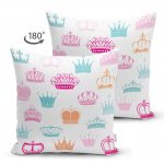 - Suet-K-2088-1 - Realhomes  Taç Motifli Renkli Çift Taraflı Dijital Baskılı Süet Yastık Kırlent Kılıfı Realhomes