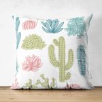 Çift Taraflı Kaktüs Desenli Renkli Modern Süet Yastık Kırlent Kılıfı Realhomes