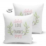 - Suet-K-2095-1 - Realhomes  Çift Taraflı Love And Thanks Yaprak Desenli Dijital Baskılı Dekoratif Süet Yastık Kırlent Kılıfı Realhomes