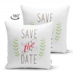 - Suet-K-2096-1 - Realhomes  Çift Taraflı Save The Date Motifli Dijital Baskılı Süet Yastık Kırlent Kılıfı Realhomes
