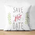 - Suet-K-2096 - Realhomes  Çift Taraflı Save The Date Motifli Dijital Baskılı Süet Yastık Kırlent Kılıfı Realhomes