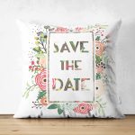 - Suet-K-2097 - Realhomes  Çift Taraflı Save The Date Çiçek Desenli Dijital Baskılı Dekoratif Süet Yastık Kılıfı Realhomes