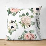 - Suet-K-2098 - Realhomes  Çift Taraflı Özel Tasarım Çiçek Temalı Dijital Baskılı Dekoratif Süet Kırlent Kılıfı Realhomes